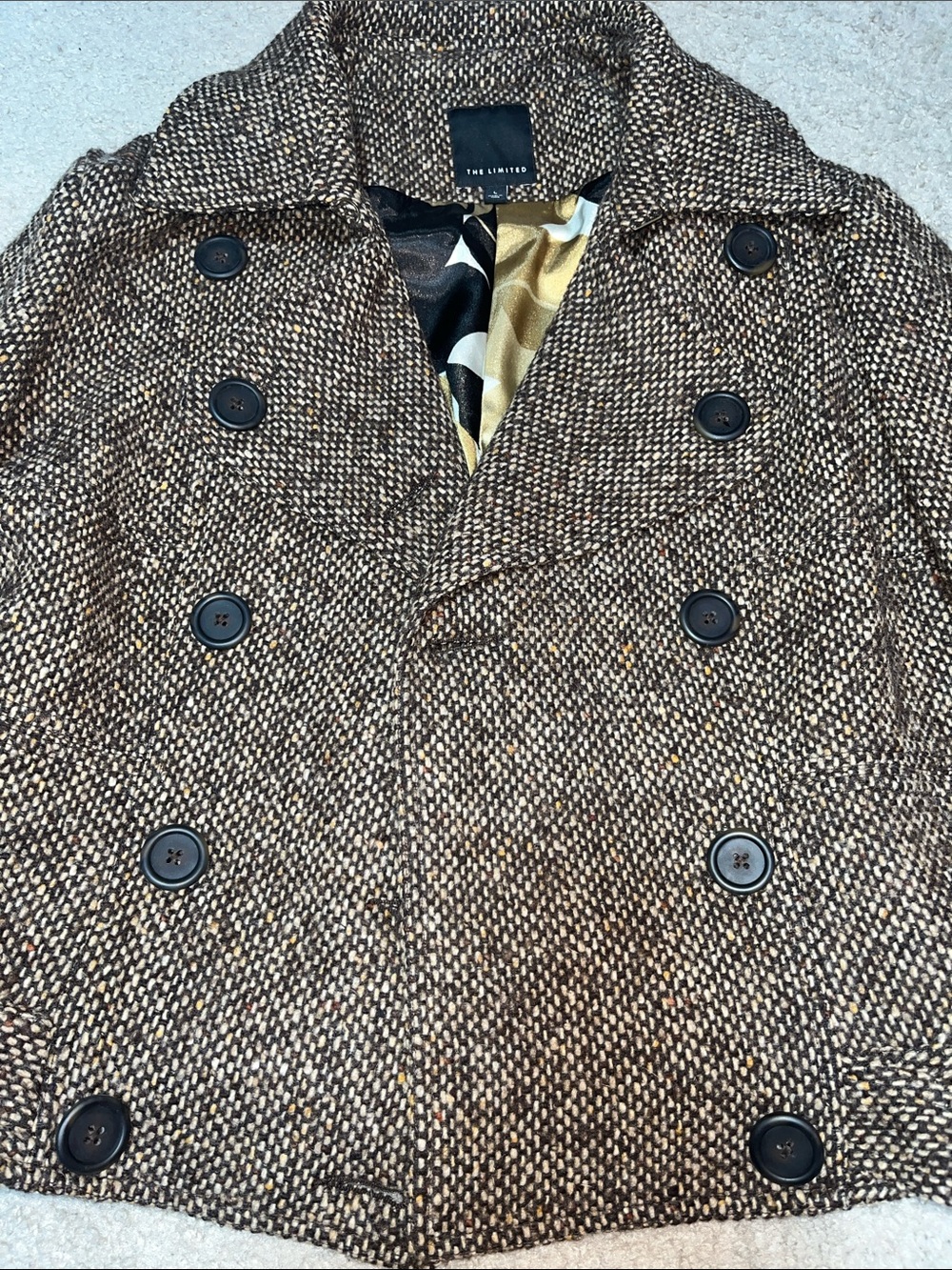 The Limited Men's Brown Tweed Double-Breasted Peacoat